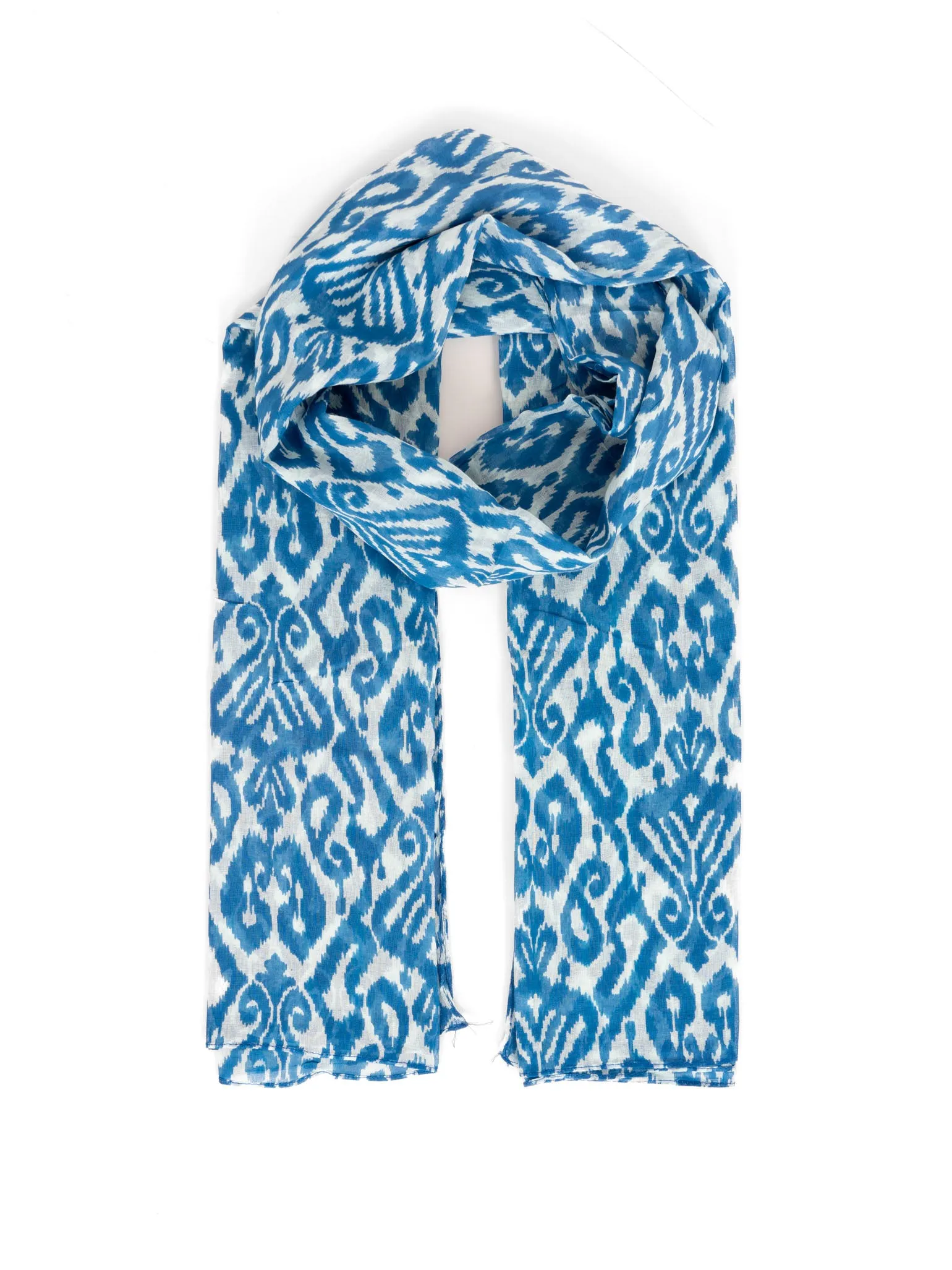 Saffron Lightweight Cotton Scarf - Light Blue, Damask