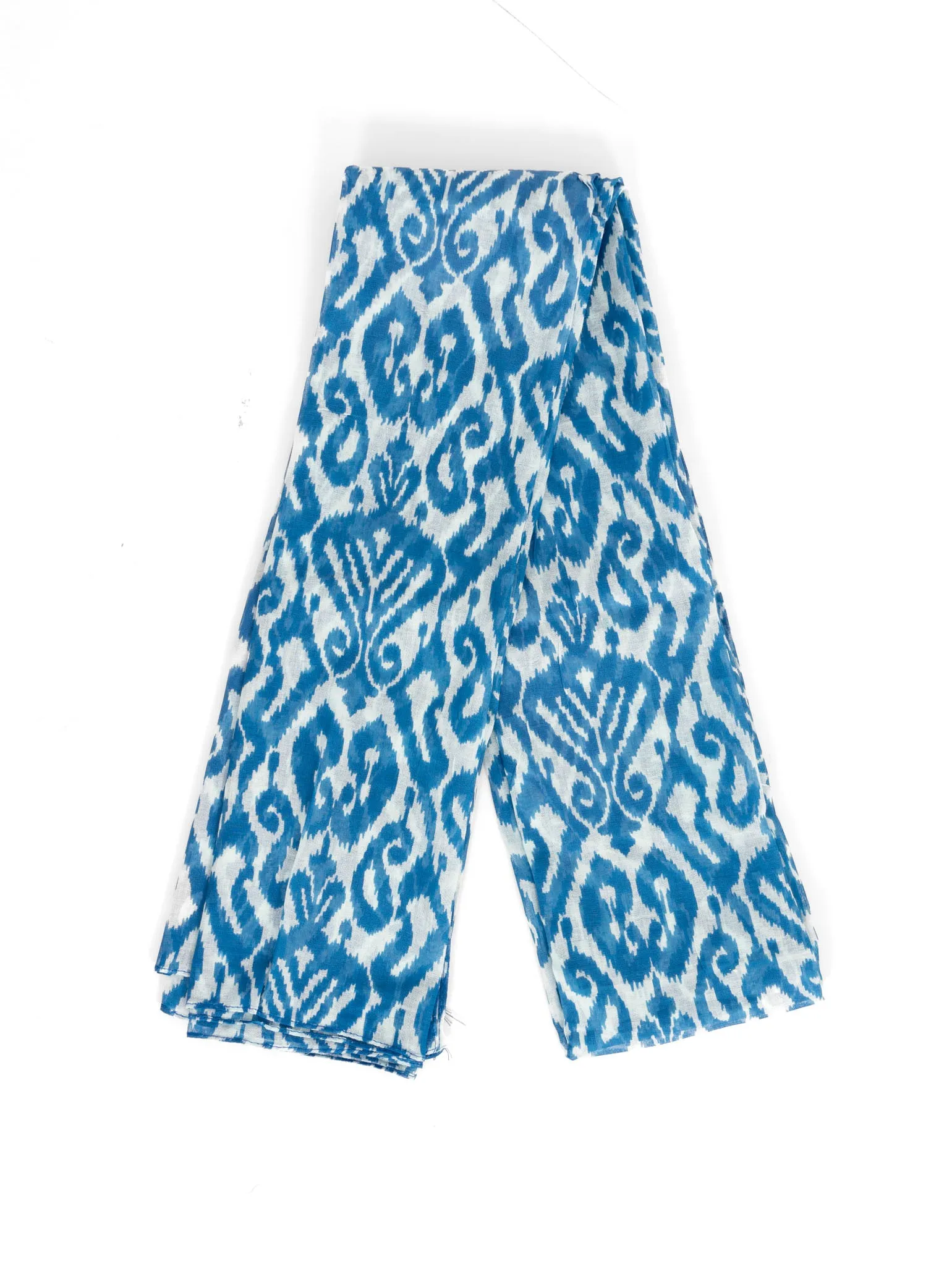 Saffron Lightweight Cotton Scarf - Light Blue, Damask