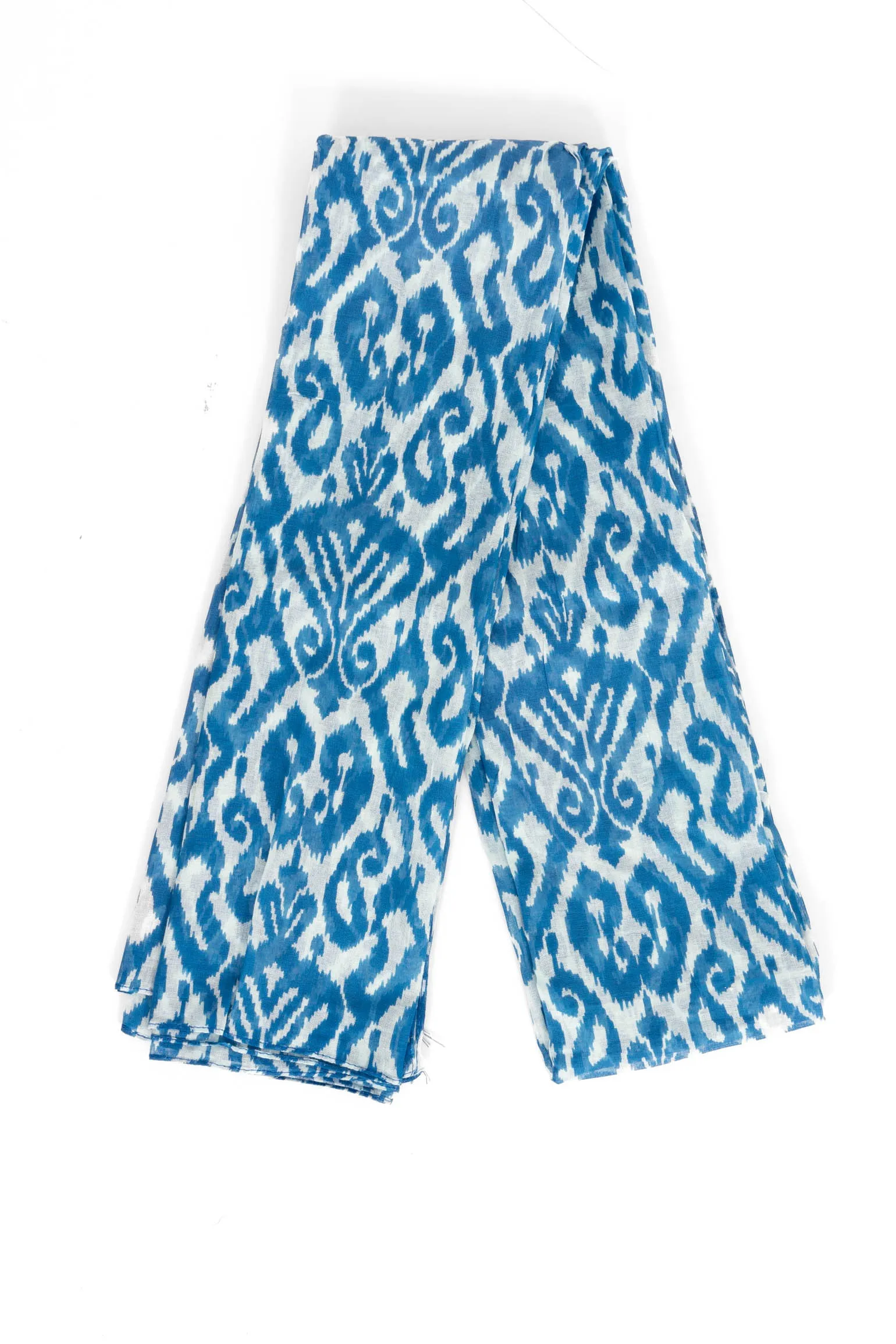 Saffron Lightweight Cotton Scarf - Light Blue, Damask