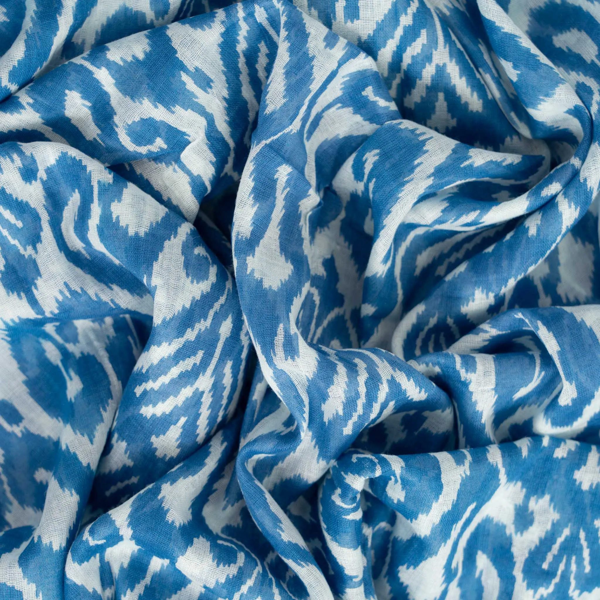 Saffron Lightweight Cotton Scarf - Light Blue, Damask