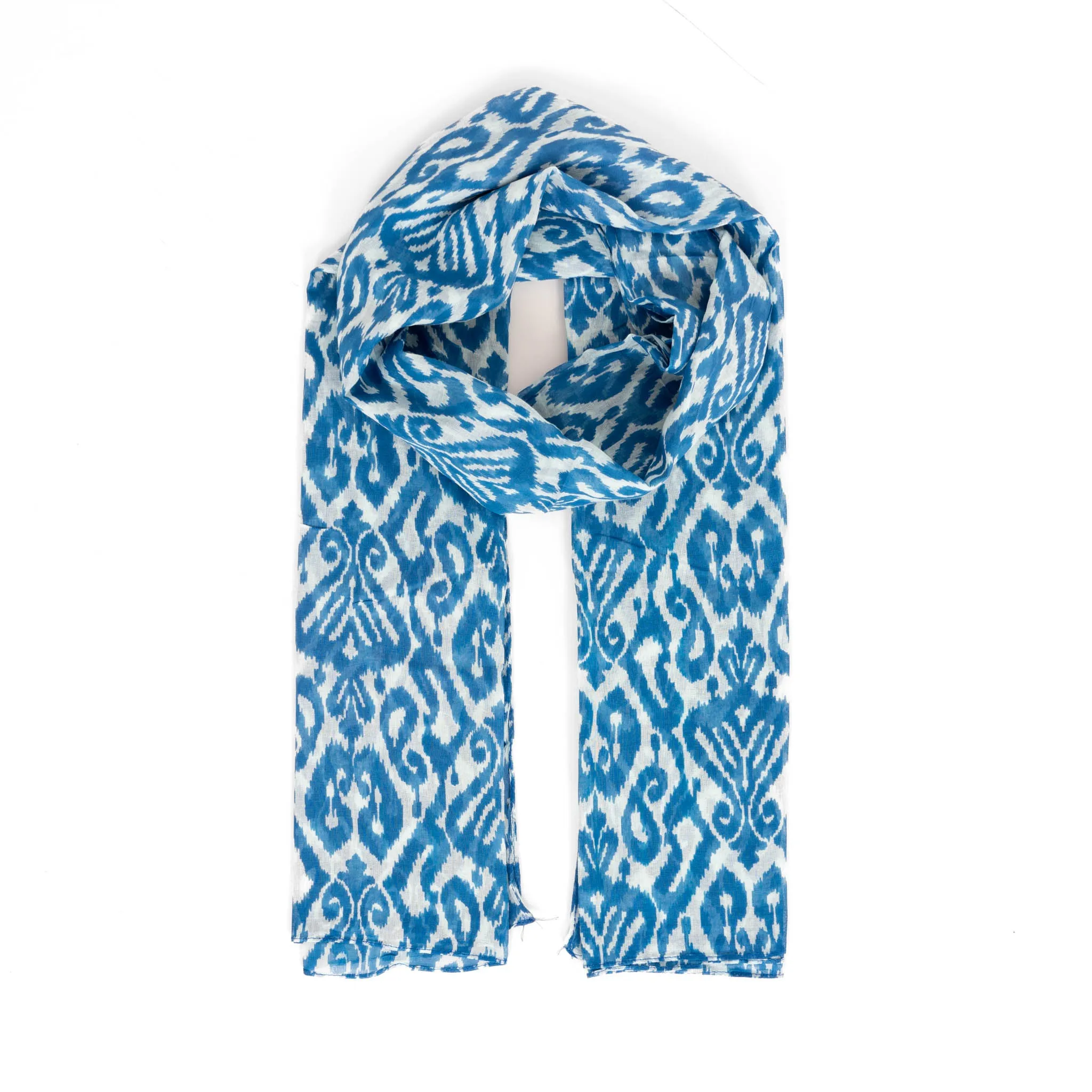 Saffron Lightweight Cotton Scarf - Light Blue, Damask