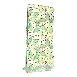 Sage Green Leafy Printed Scarf With Pocket Square