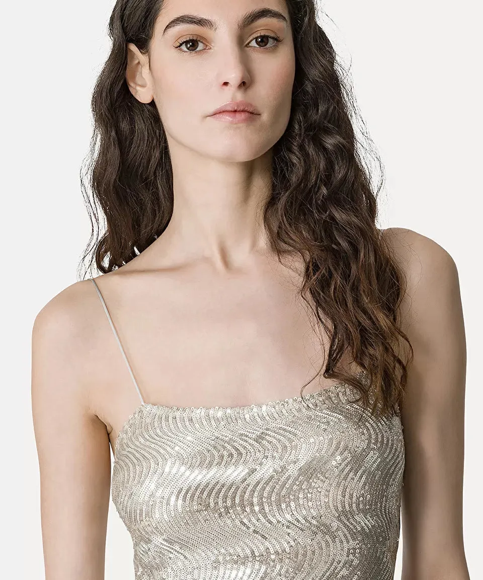 Sequinned La Danza Slip Dress - Silver