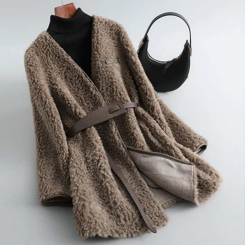 Sherpa medium long fur coat