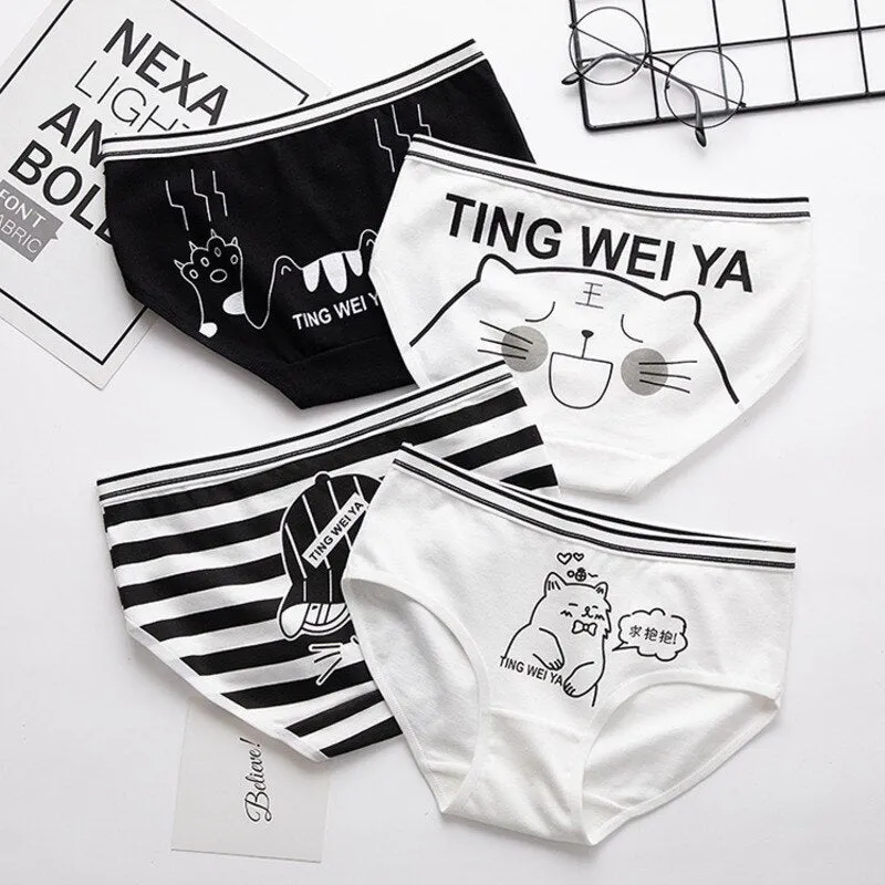 Simple Black White Cat Panties