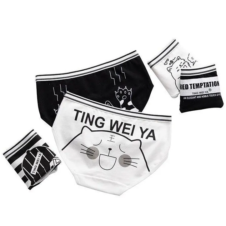 Simple Black White Cat Panties