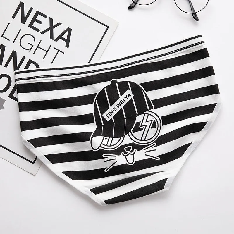 Simple Black White Cat Panties