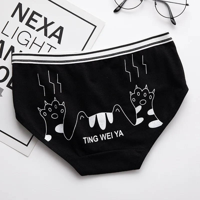 Simple Black White Cat Panties