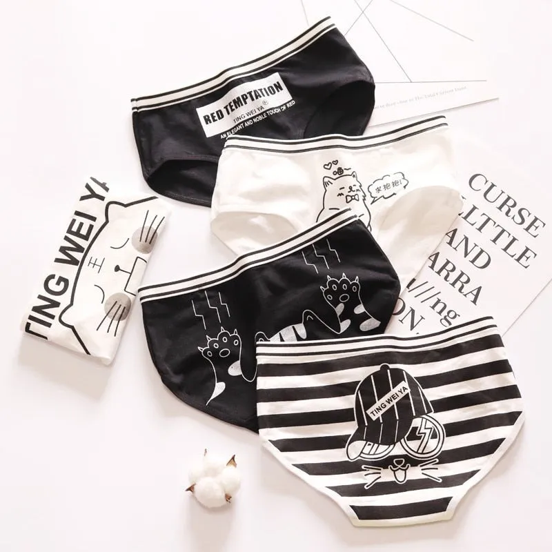 Simple Black White Cat Panties