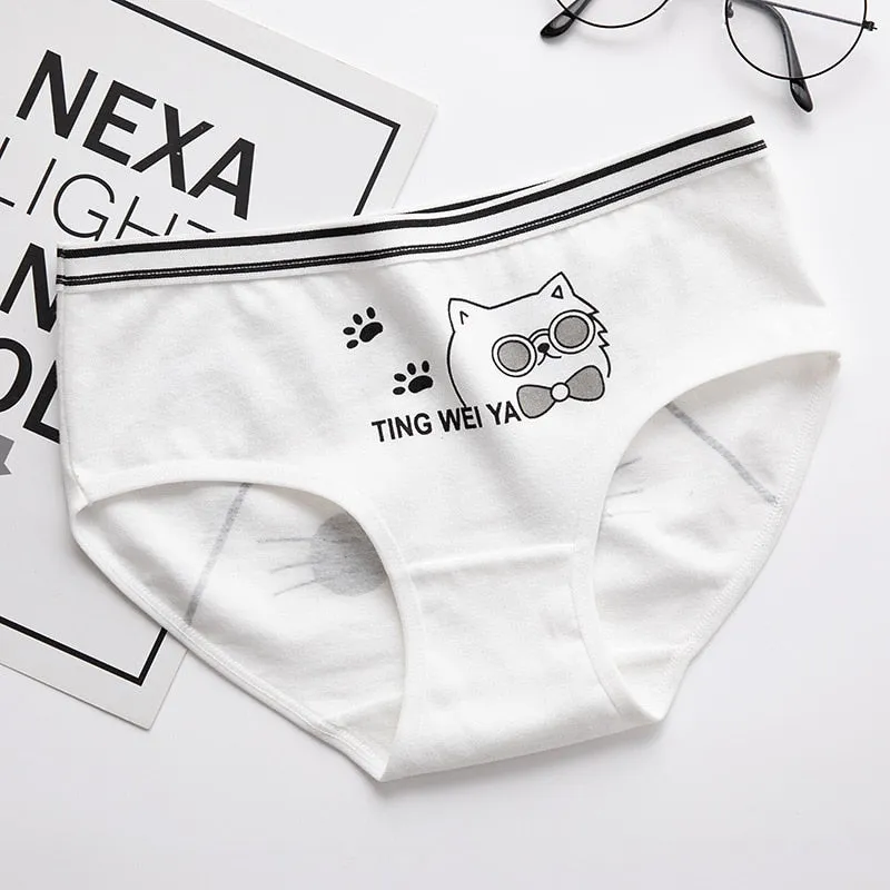 Simple Black White Cat Panties