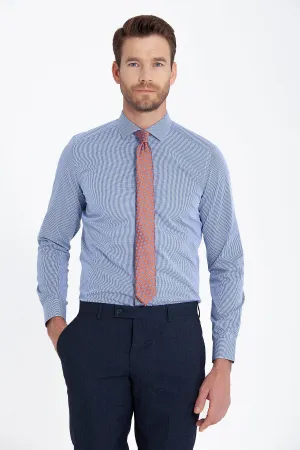 Slim Fit Long Sleeve Checked Cotton Dress Shirt, Navy K.