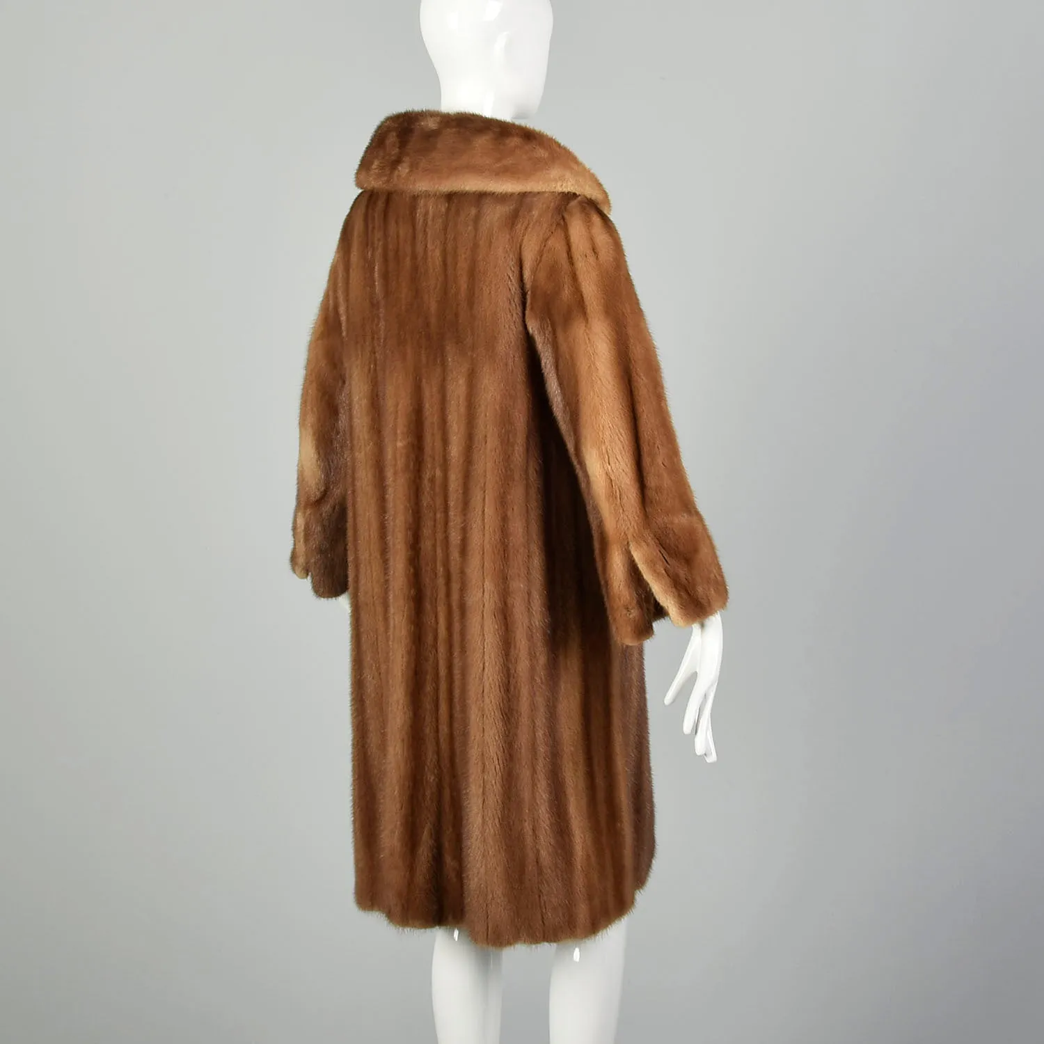 Small 1950s Real Fur Mink Swing Coat Attached Silk Scarf Mid Length