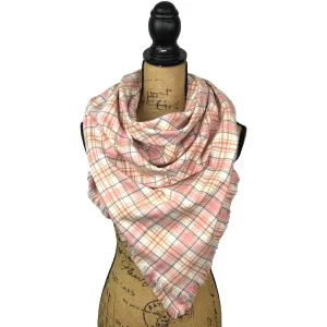 Soft Pink and White with Accents of Rust and Grey Luxe Collection Plaid Infinity and Blanket Scarves