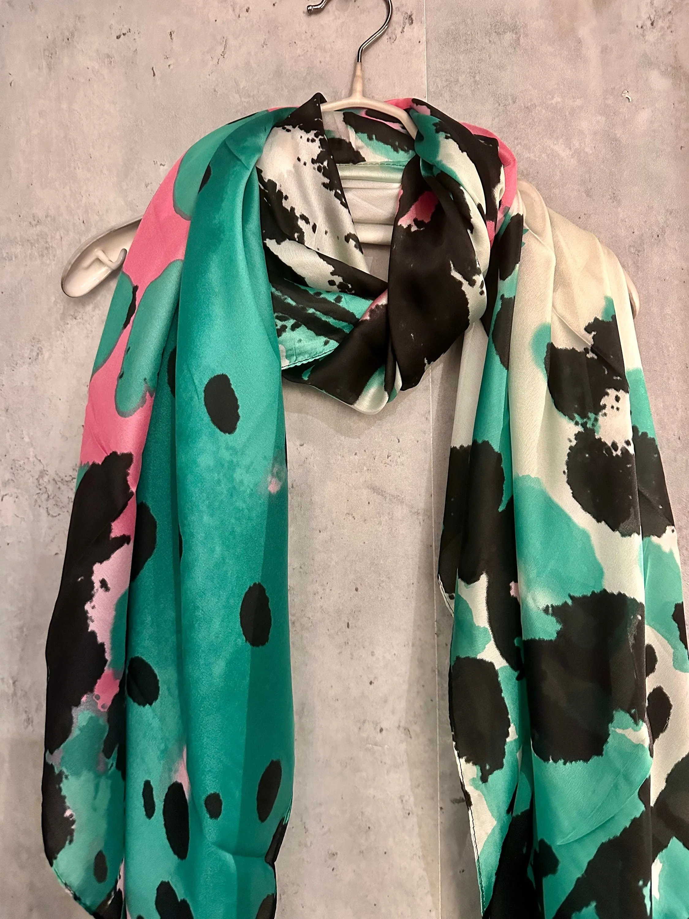 Splotches Color Green Pink Silk Scarf/Spring Summer Autumn Scarf/Scarf Women/Gifts For Mom/Gifts For Her Birthday Christmas/UK Seller