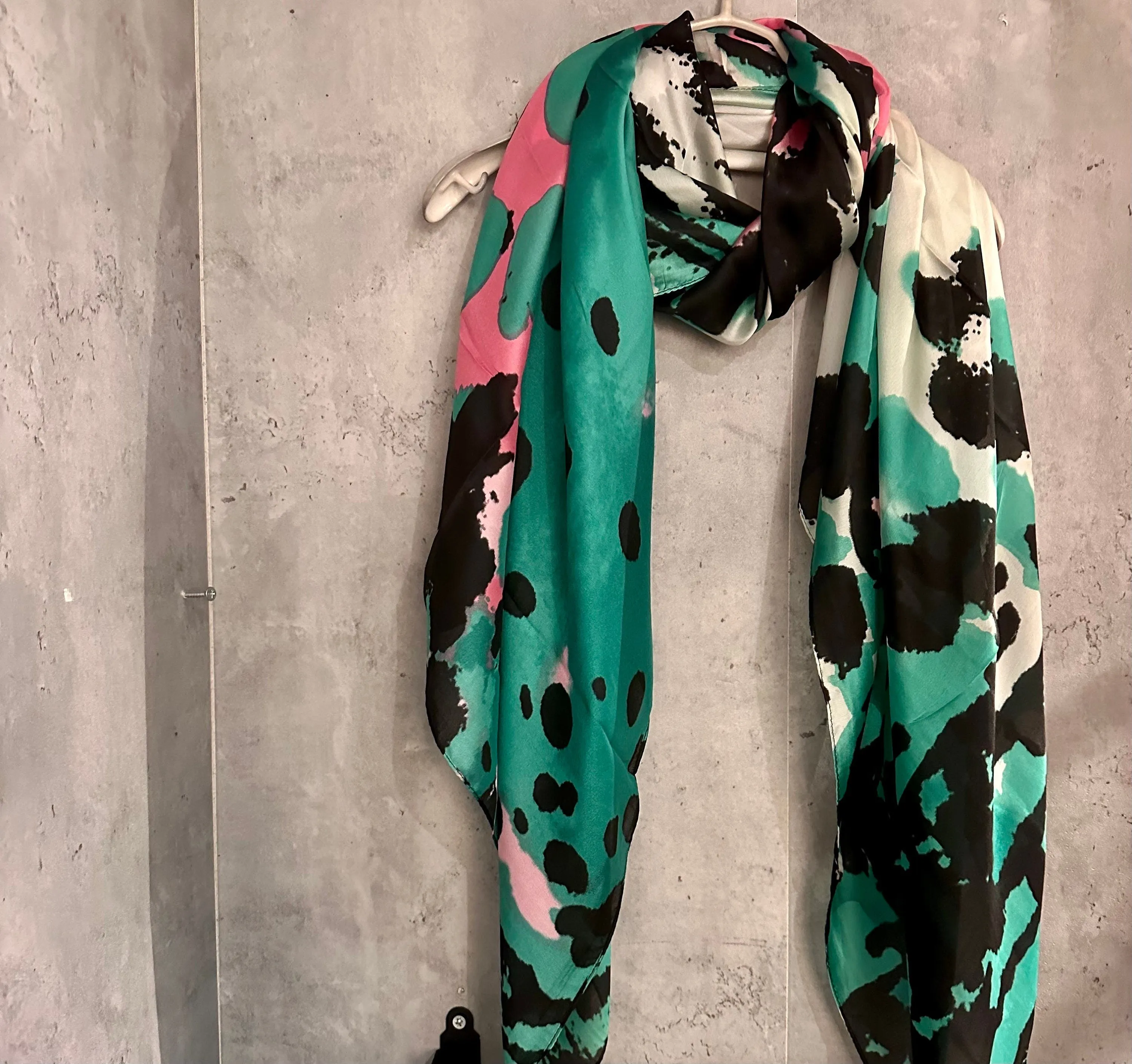 Splotches Color Green Pink Silk Scarf/Spring Summer Autumn Scarf/Scarf Women/Gifts For Mom/Gifts For Her Birthday Christmas/UK Seller