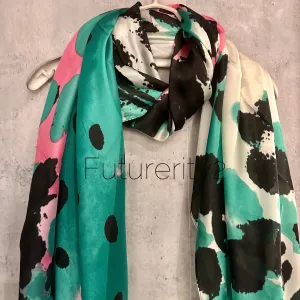 Splotches Color Green Pink Silk Scarf/Spring Summer Autumn Scarf/Scarf Women/Gifts For Mom/Gifts For Her Birthday Christmas/UK Seller