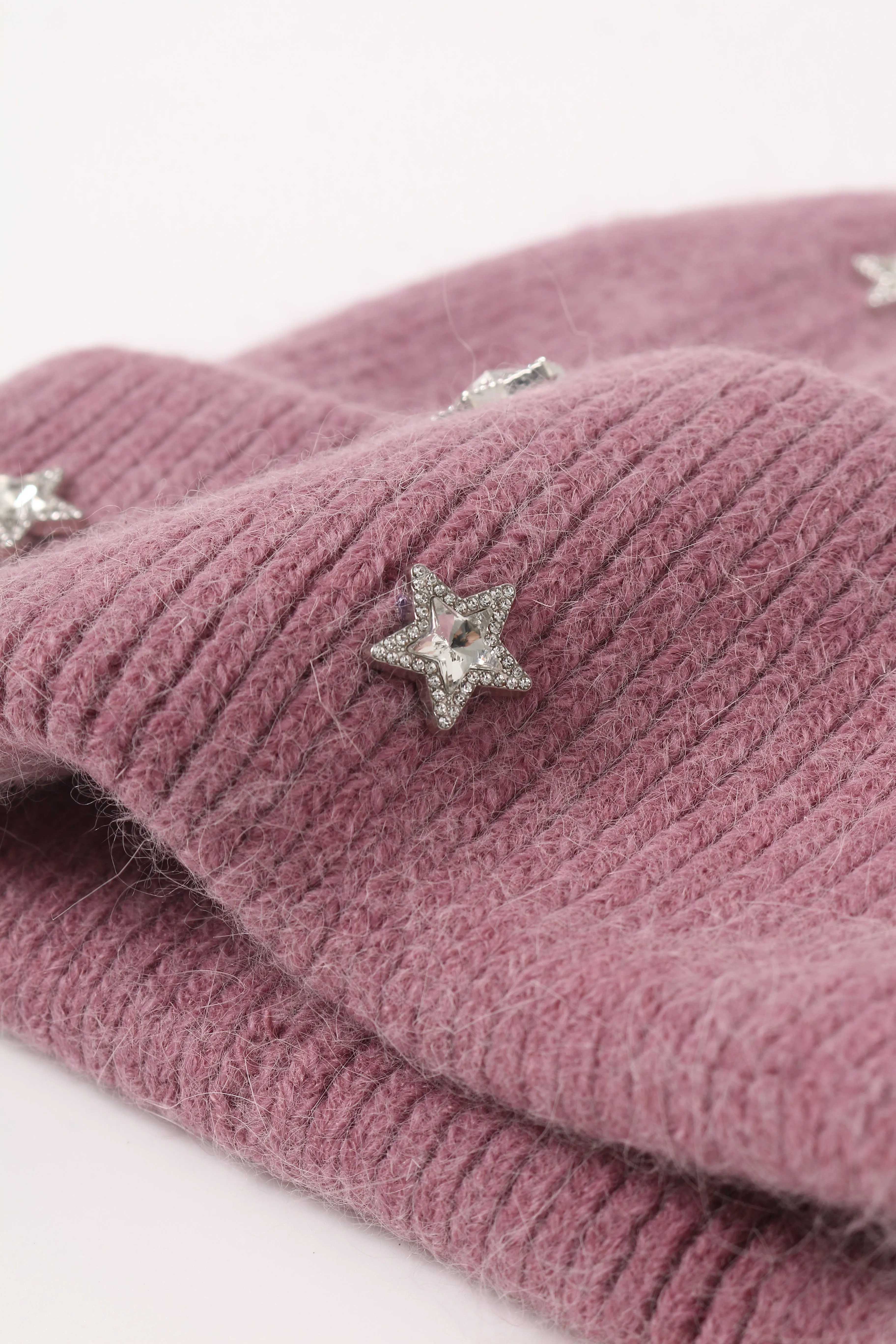 Star Embellished Angora Beanie Hat