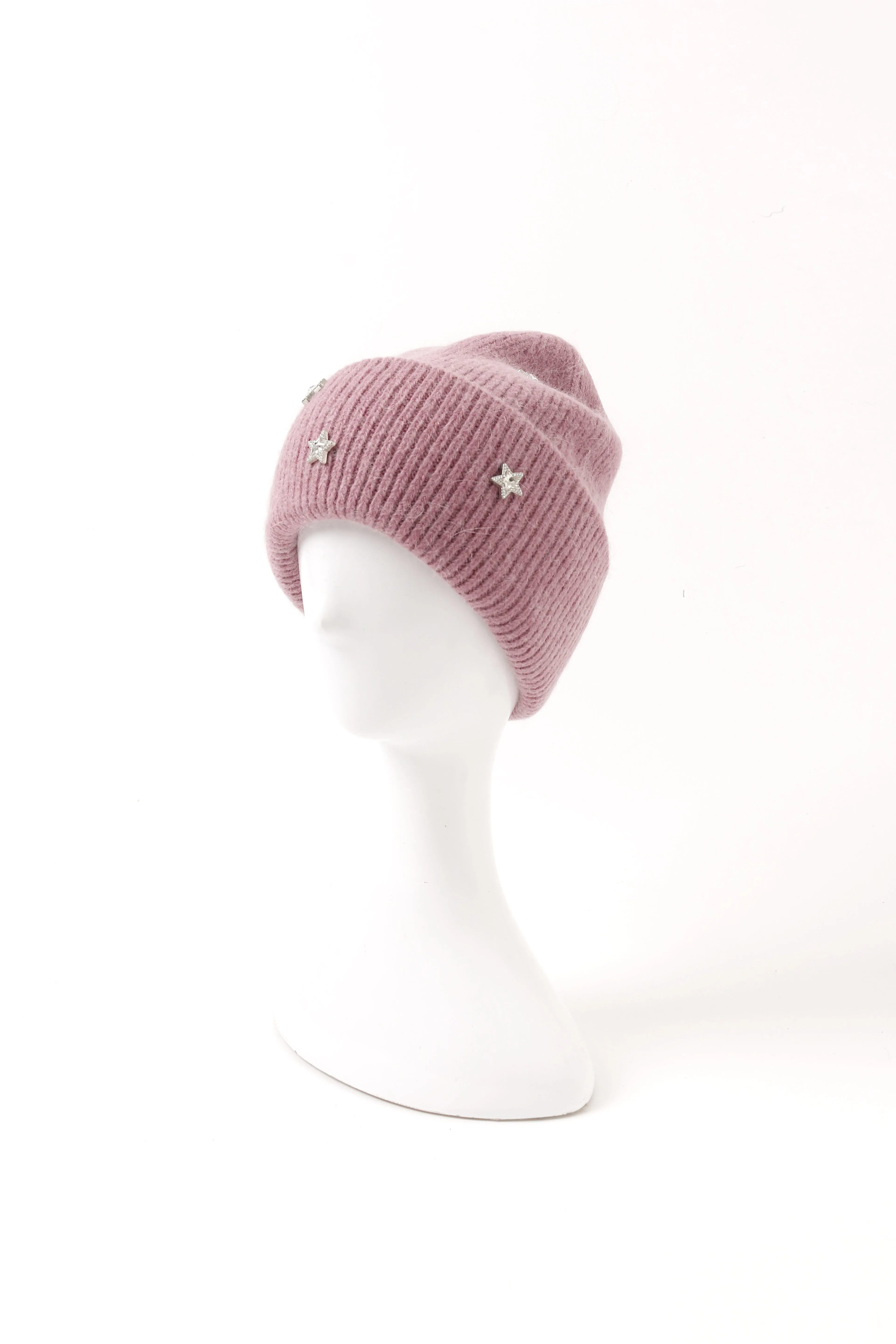 Star Embellished Angora Beanie Hat