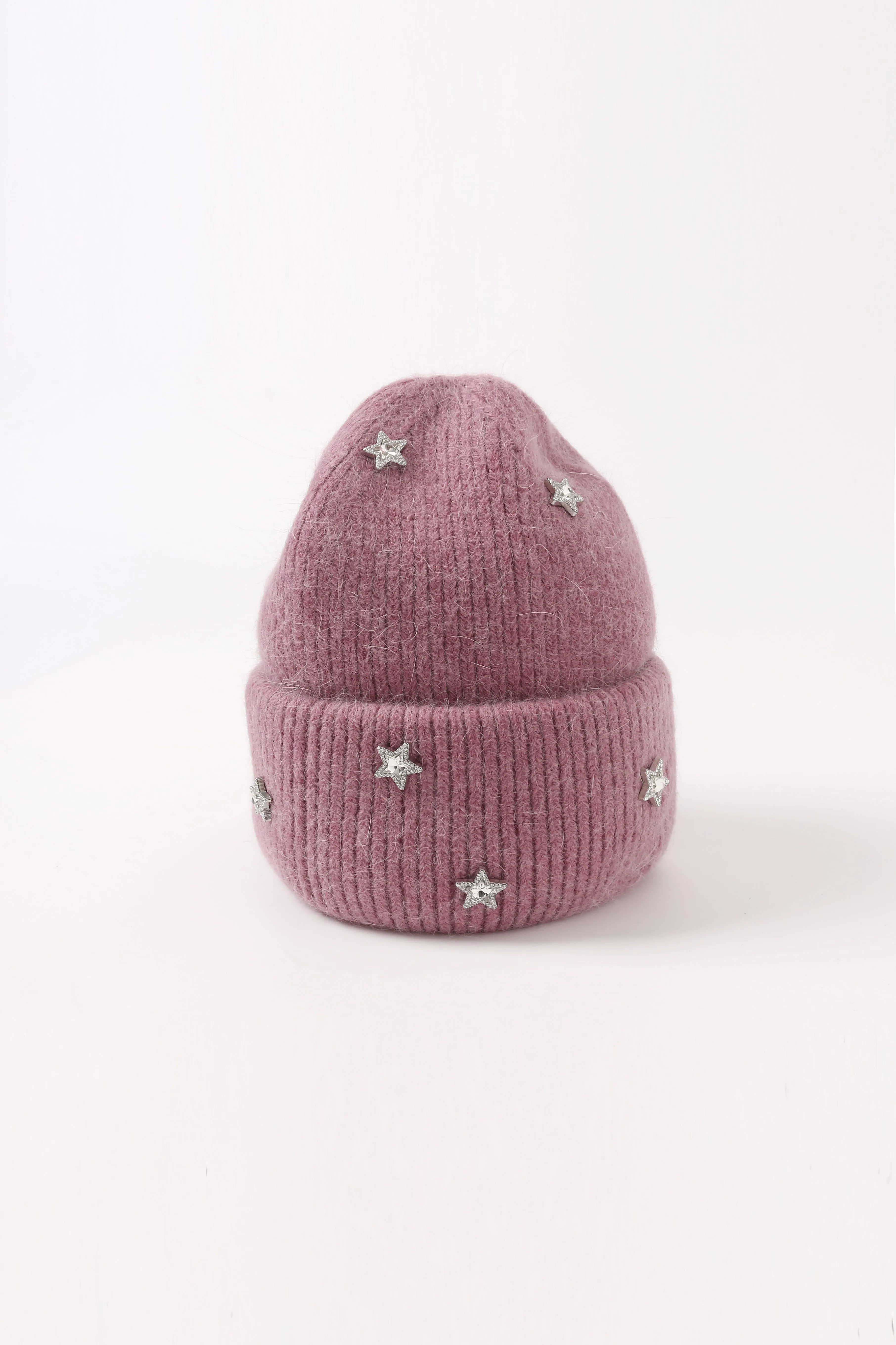 Star Embellished Angora Beanie Hat