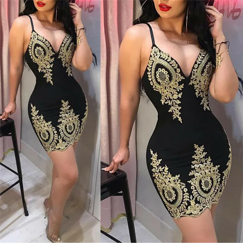 Strapped V-Neck Bodycon Dress