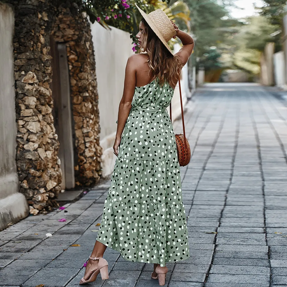 Summer Polka Dot Vacation Big Flare Ruffle Dress