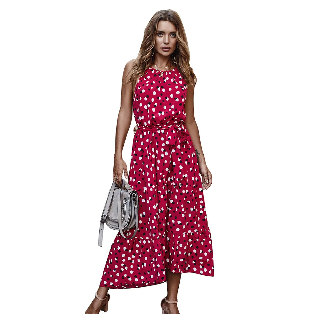 Summer Polka Dot Vacation Big Flare Ruffle Dress