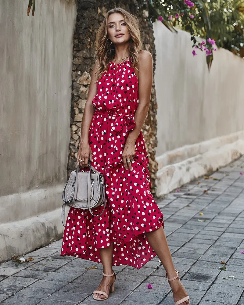 Summer Polka Dot Vacation Big Flare Ruffle Dress