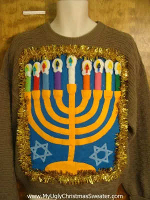 Tacky Brown Hanukkah Sweater with Menorah