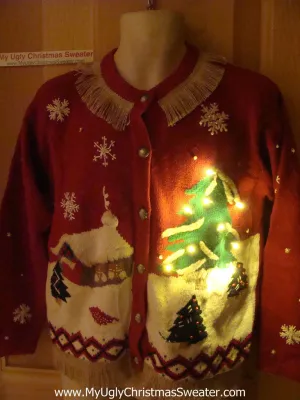 Tacky Ugly Christmas Sweater Winter Wonderland with Lights and Fringe (g71)