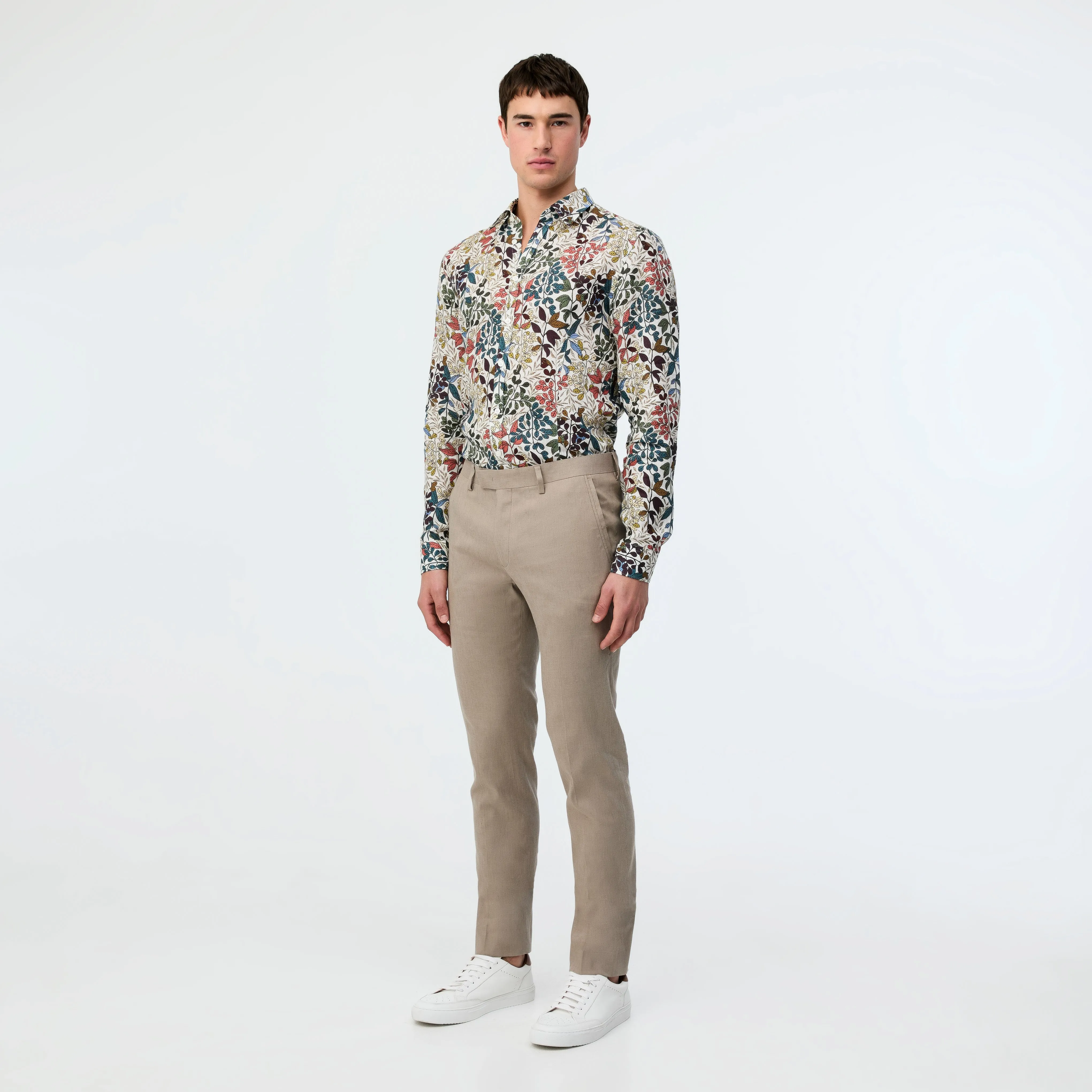 Tailored Fit Branch Printed Linen Shirt Multi