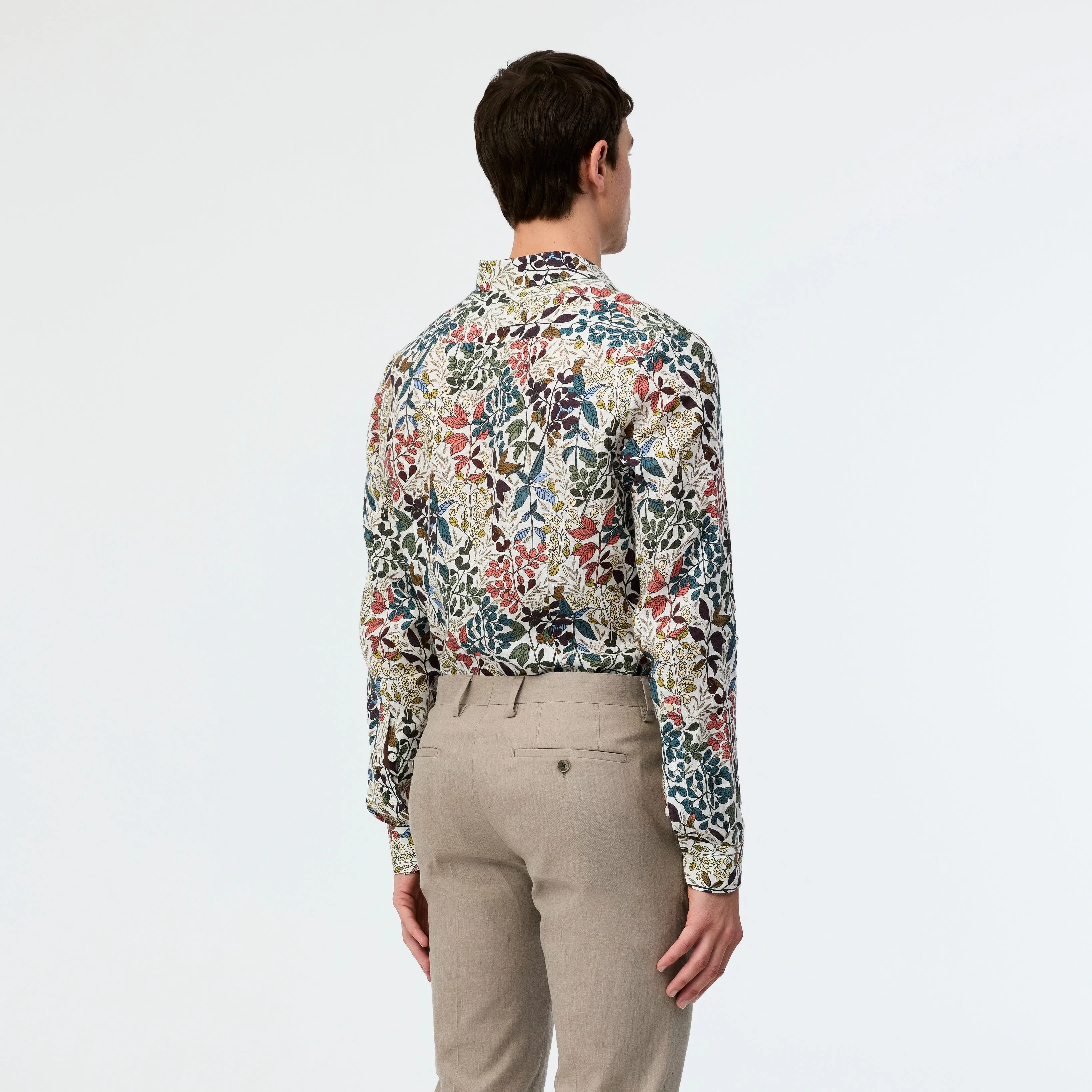 Tailored Fit Branch Printed Linen Shirt Multi