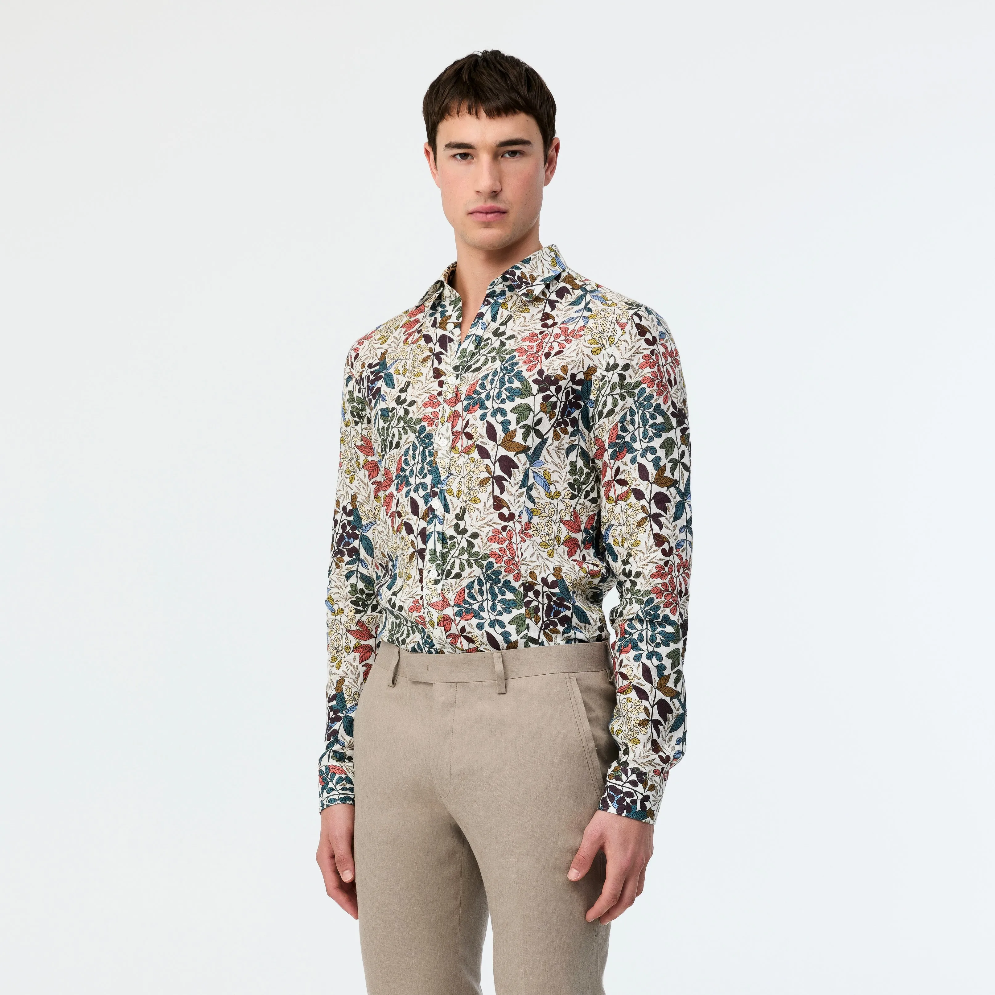 Tailored Fit Branch Printed Linen Shirt Multi