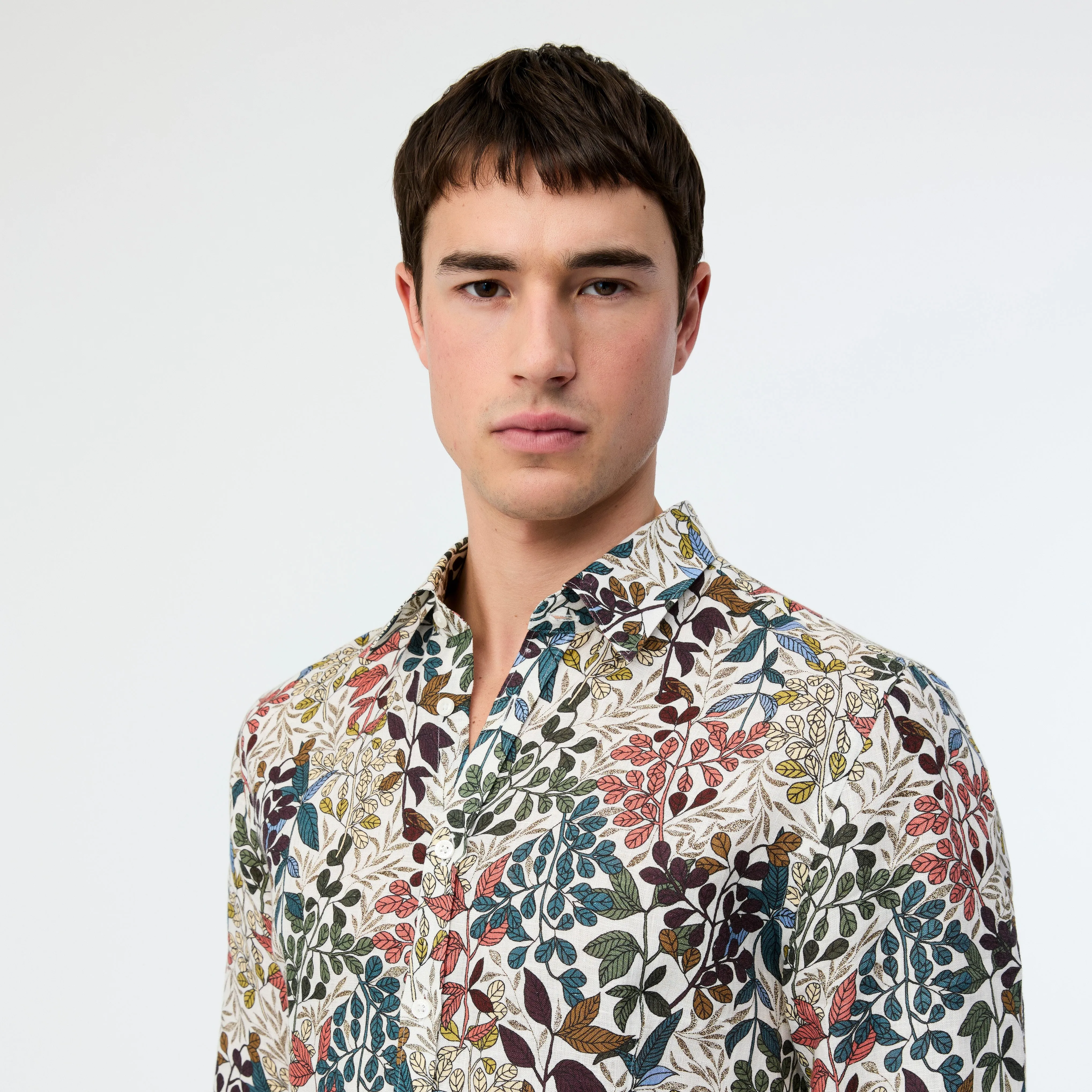 Tailored Fit Branch Printed Linen Shirt Multi