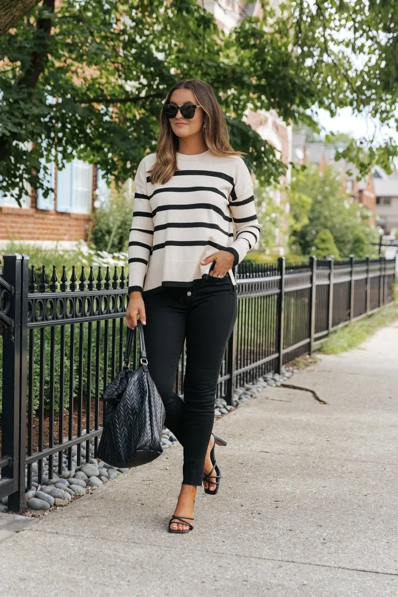 Tan and Black Striped Sweater - FINAL SALE