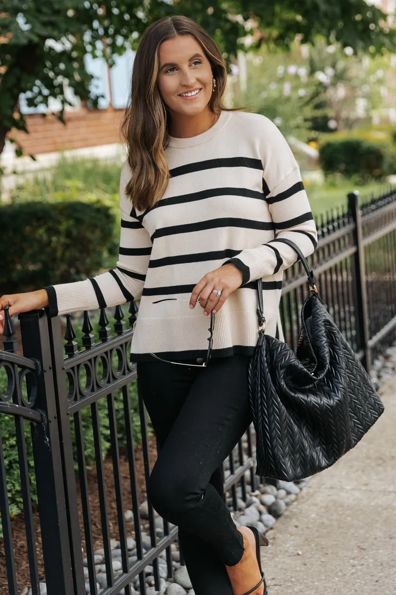 Tan and Black Striped Sweater - FINAL SALE