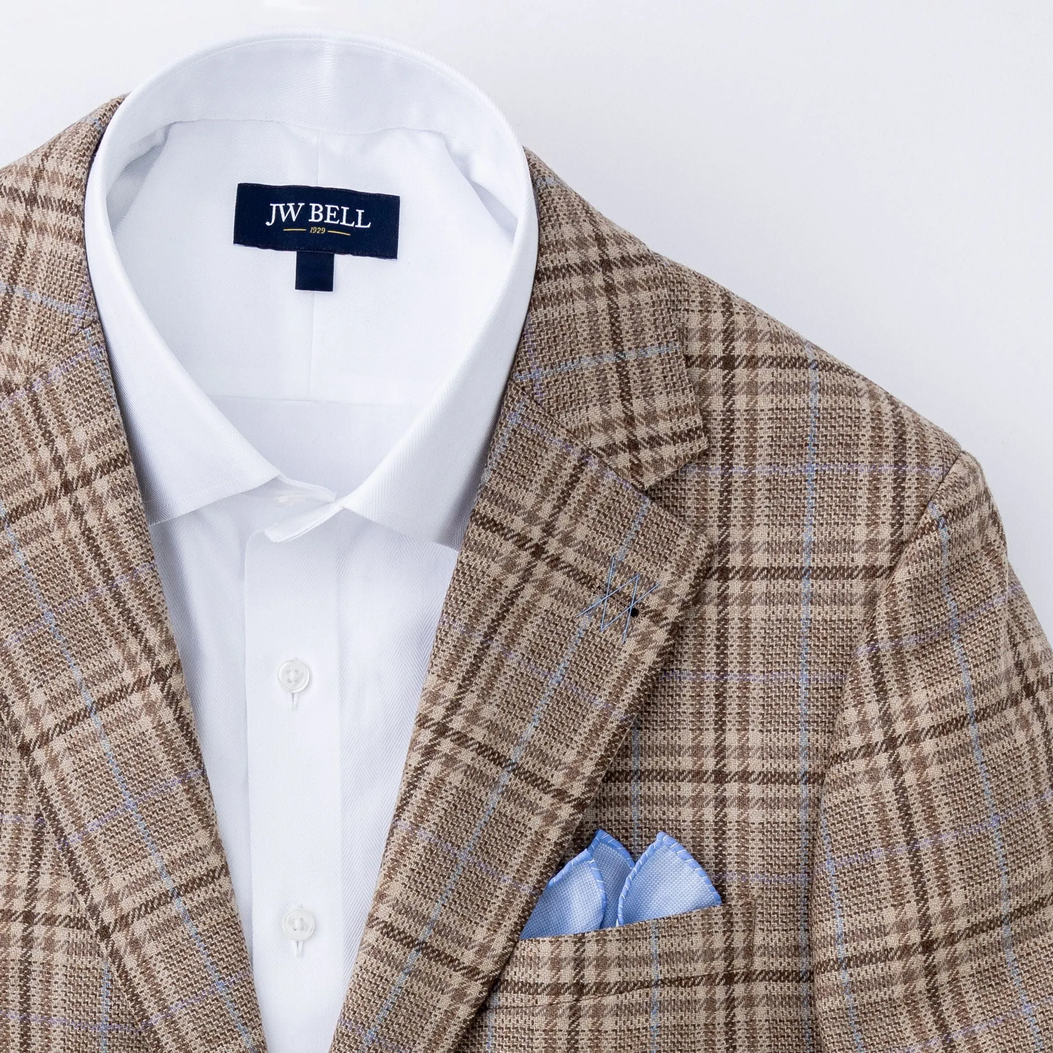 Tan Plaid with Blue & Lavender Deco Wool Sport Coat