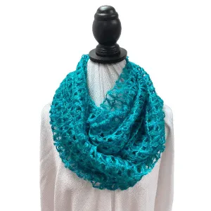 Teal Netting Crochet Infinity Scarf