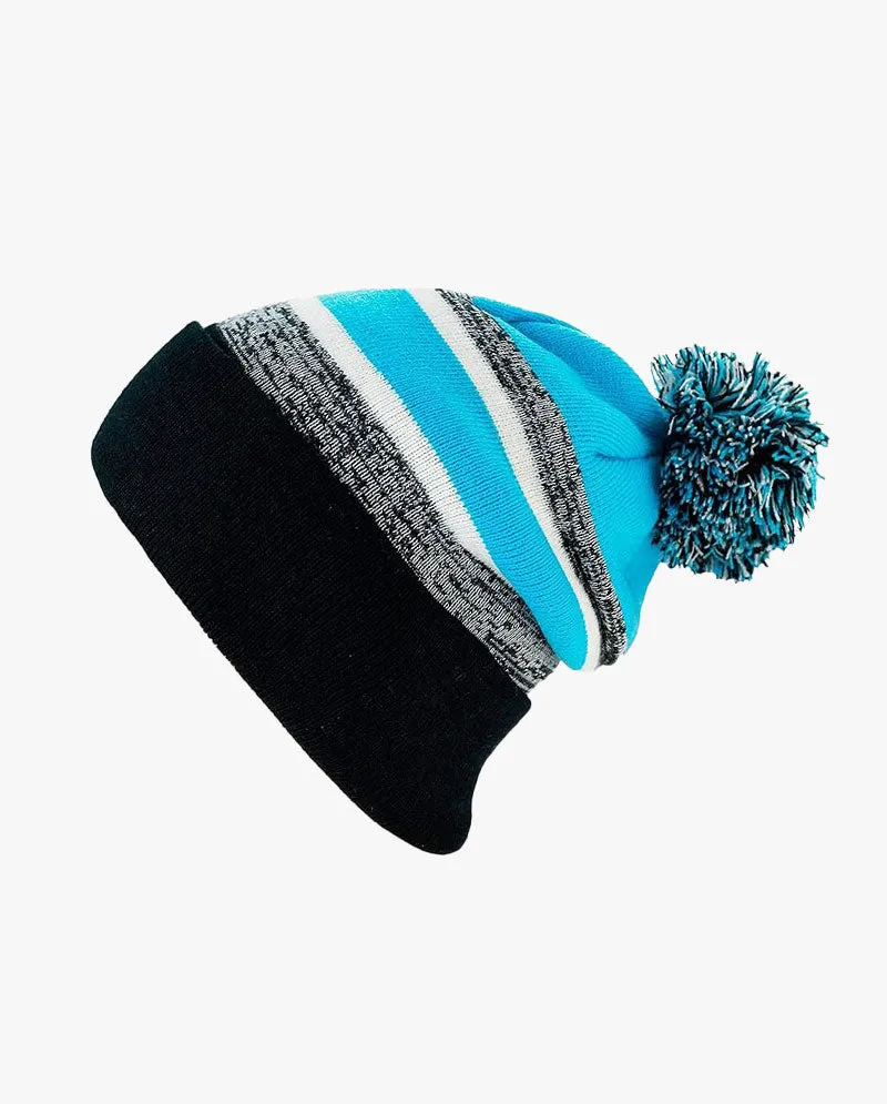 The Hat Depot - Cuffed Pom Pom Stripe Knit Slouch Beanie