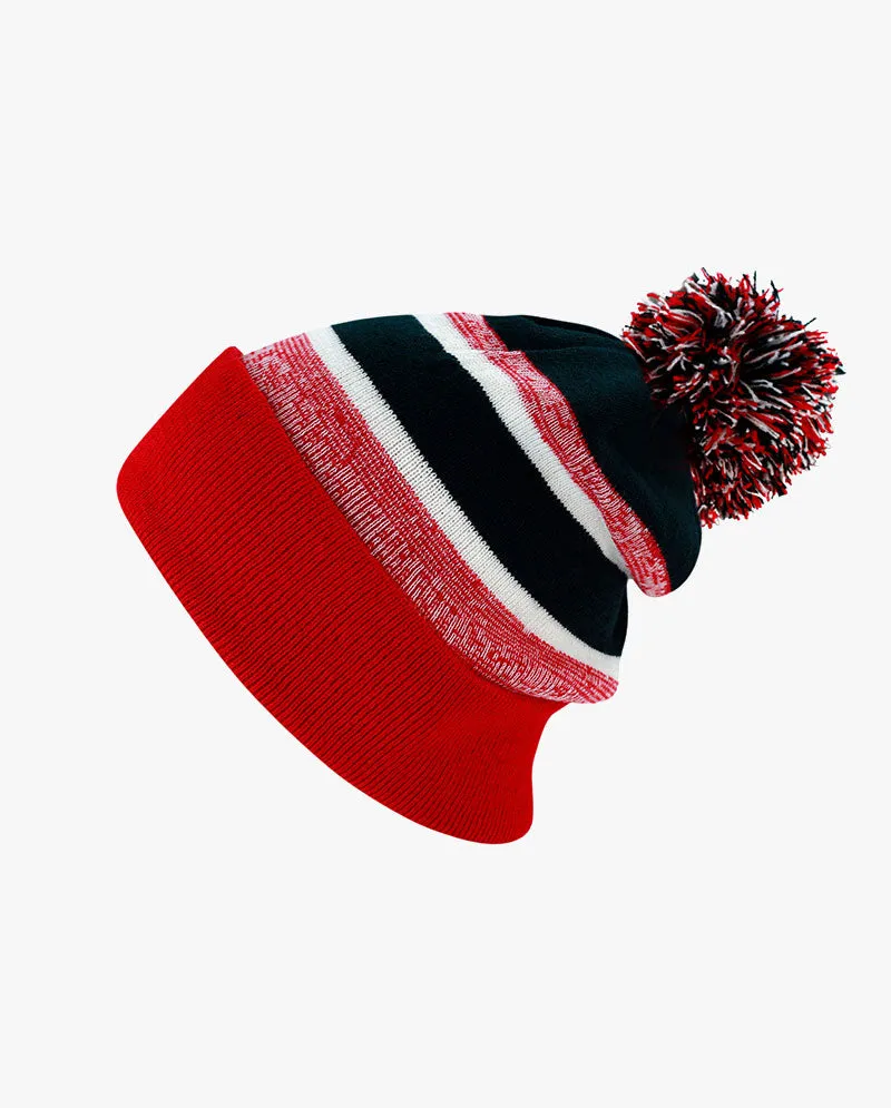 The Hat Depot - Cuffed Pom Pom Stripe Knit Slouch Beanie