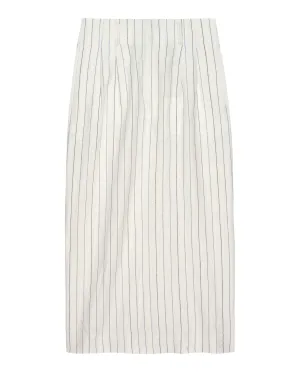 The Pleated Column Skirt. -- Cream Pinstripe