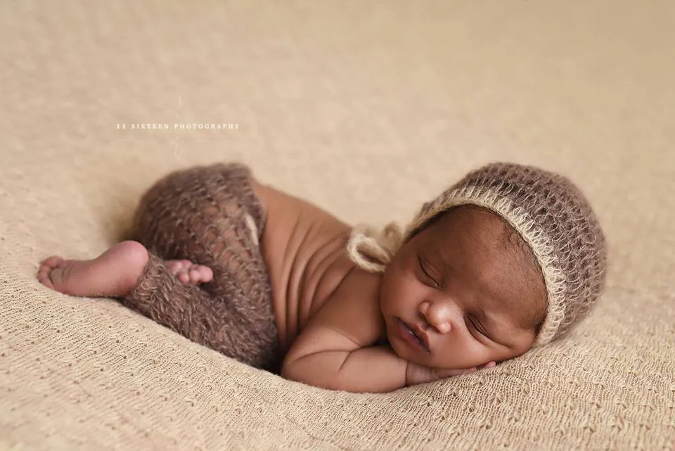 Toffee Brown and Beige Two Toned Mohair Newborn Pants and Hat Set