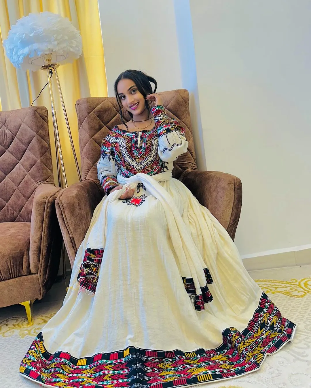 Unparalleled Beauty with Traditional Ethiopian Dress: Multicolored Cultural Adornments Habesha Dress Elegant Habesha Kemis