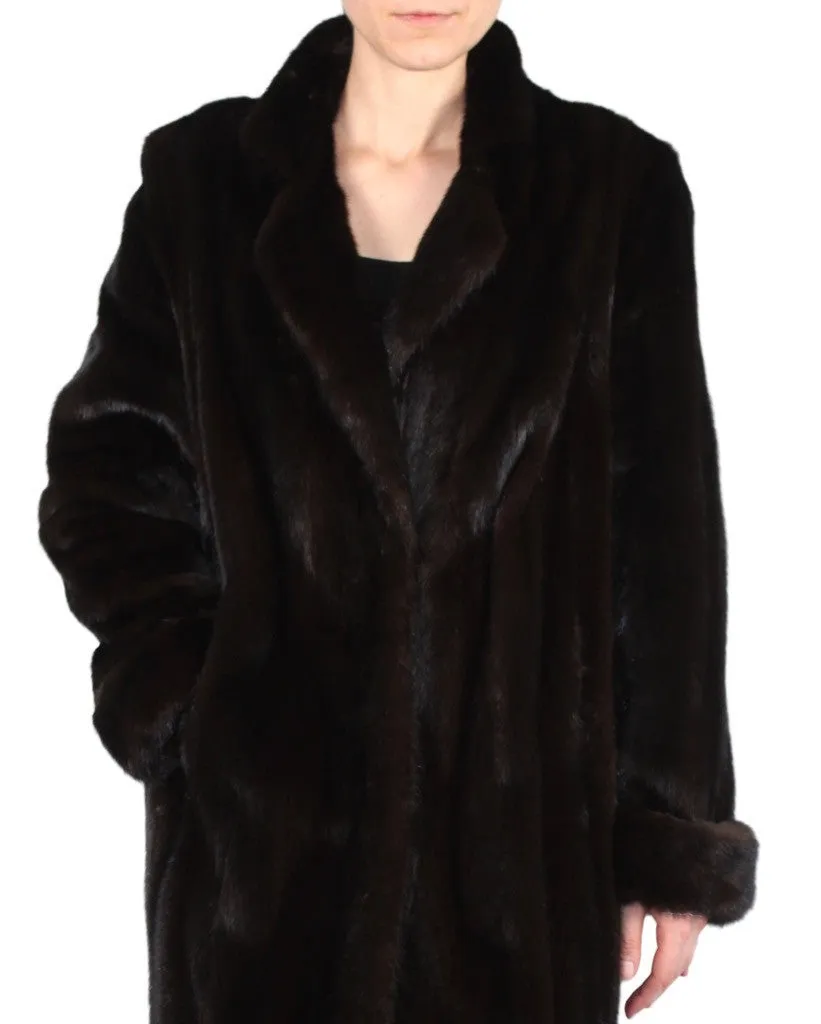 Vintage Dark Mink Fur Coat -M/L | Long Sleeves & Roll-Up Cuffs