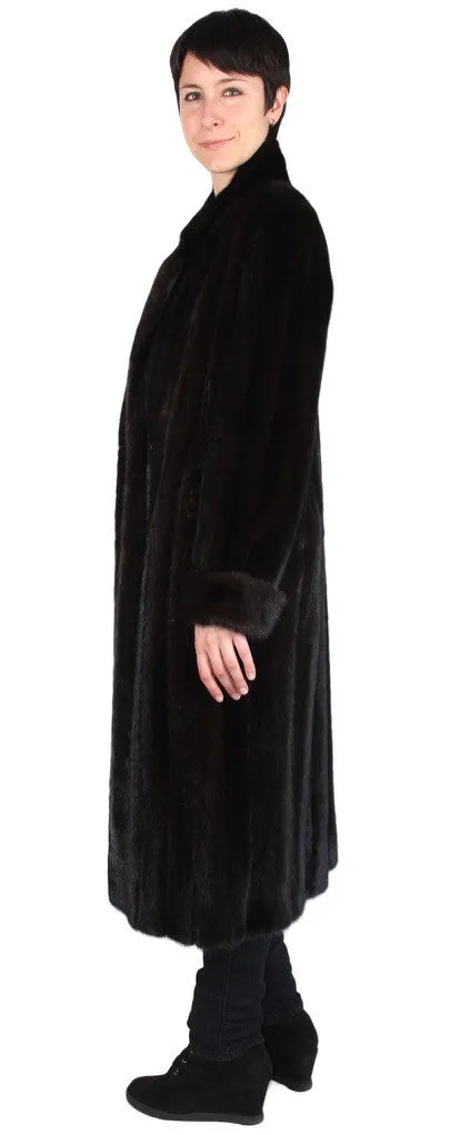 Vintage Dark Mink Fur Coat -M/L | Long Sleeves & Roll-Up Cuffs