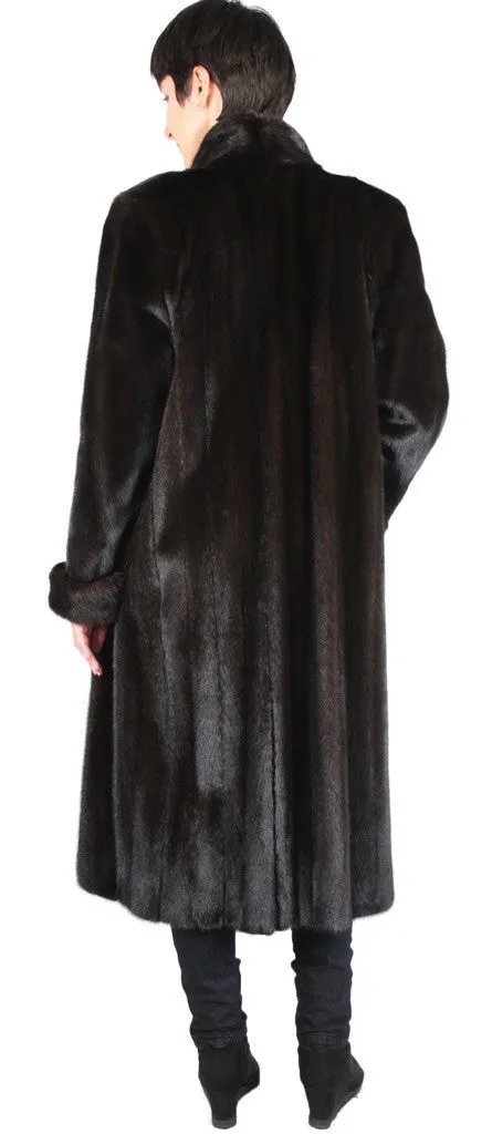 Vintage Dark Mink Fur Coat -M/L | Long Sleeves & Roll-Up Cuffs