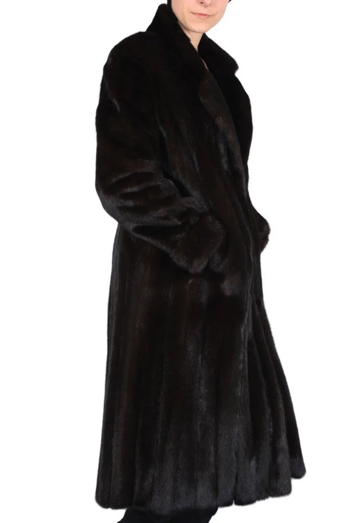 Vintage Dark Mink Fur Coat -M/L | Long Sleeves & Roll-Up Cuffs