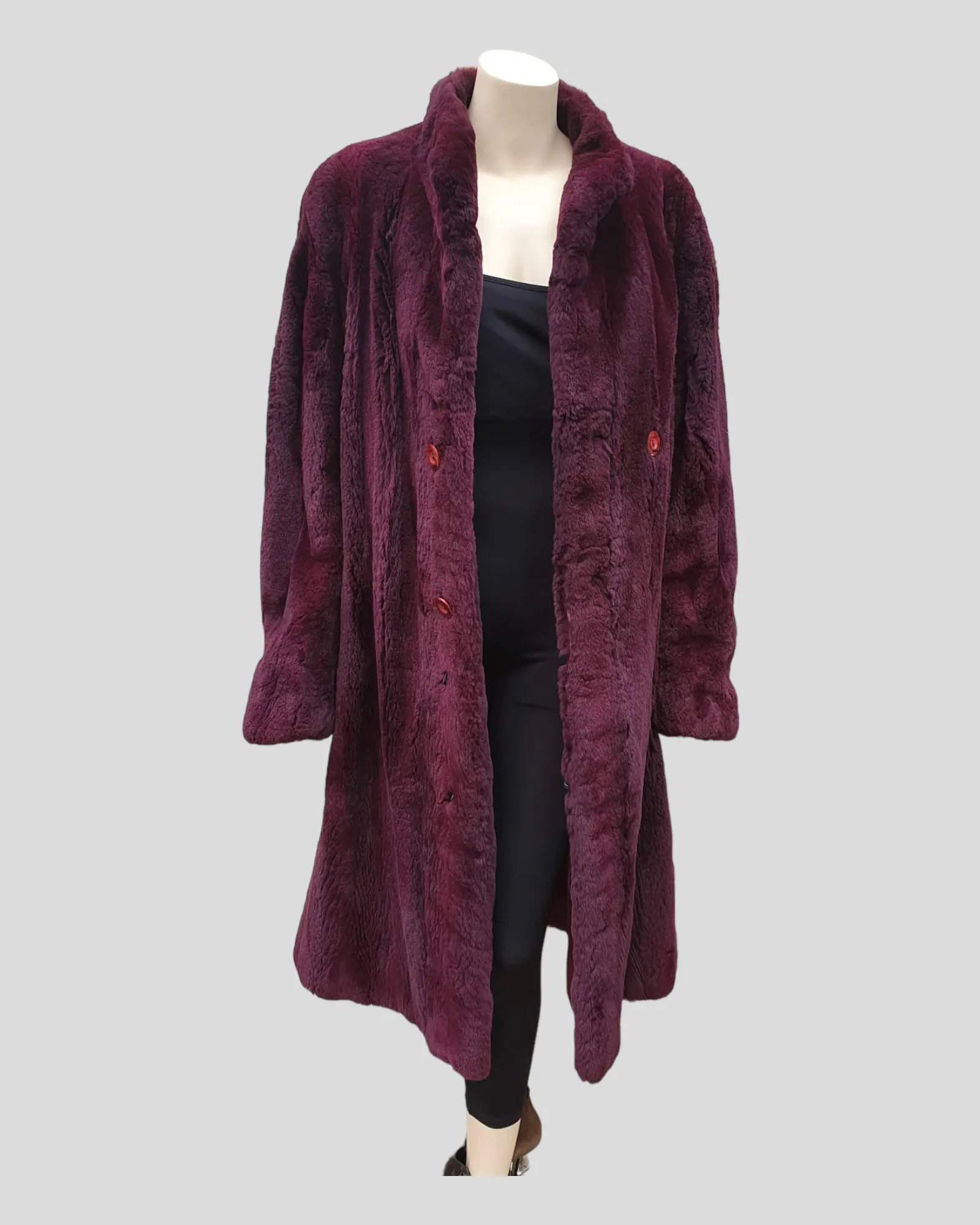 Vintage Purple-Dyed Sheared Opossum Fur Men's Coat -M(42)