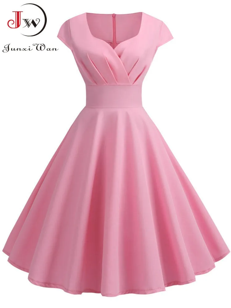 Vintage V-Neck A-Line Swing Dress for Women