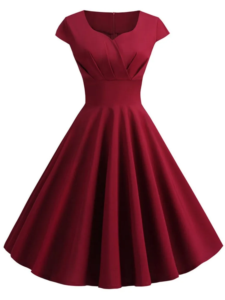 Vintage V-Neck A-Line Swing Dress for Women