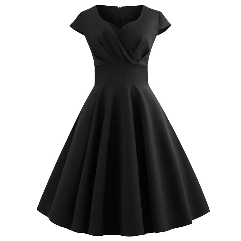 Vintage V-Neck A-Line Swing Dress for Women